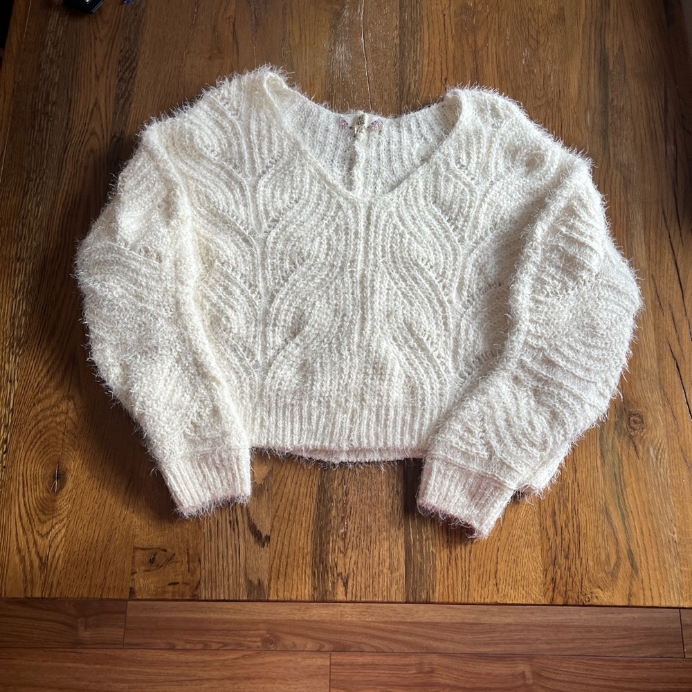 # 2 Pink Rose Cream V-Neck Sweater